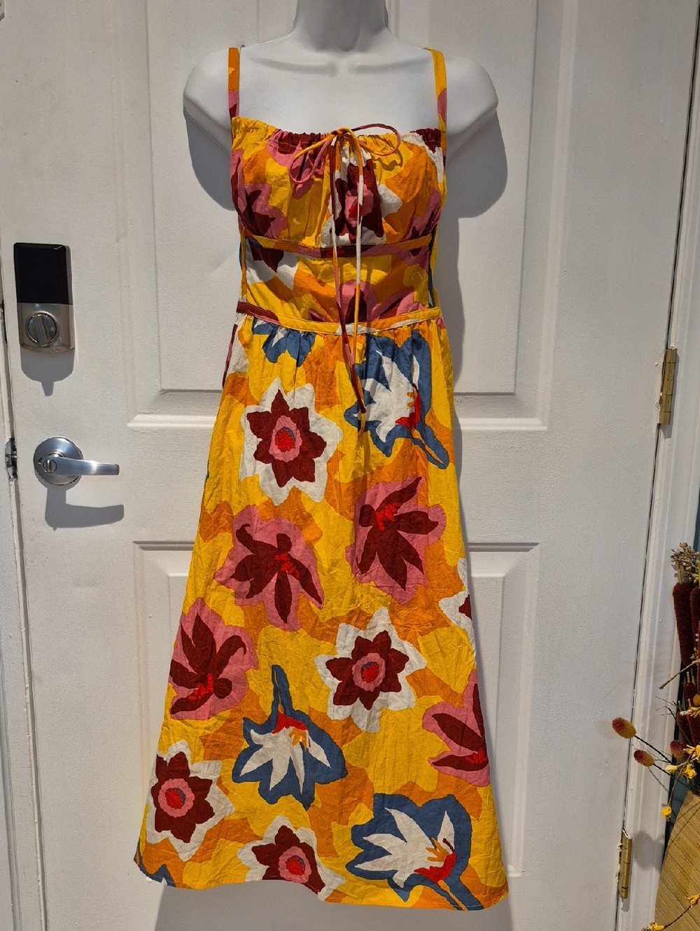 Cupshe Cassia Square Neck Yellow Midi Dress with Floral Print. NWT. XL